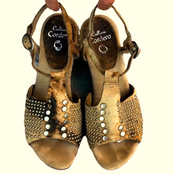 Calleen Cordero Shoes - Calleen Cordero Brown and Tan Tie Dye Leather  Studded Platforms